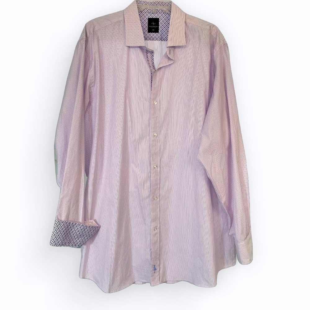 Tailerbyrd lavender pin strip long sleeve button down shirt 100% Cotton XXL